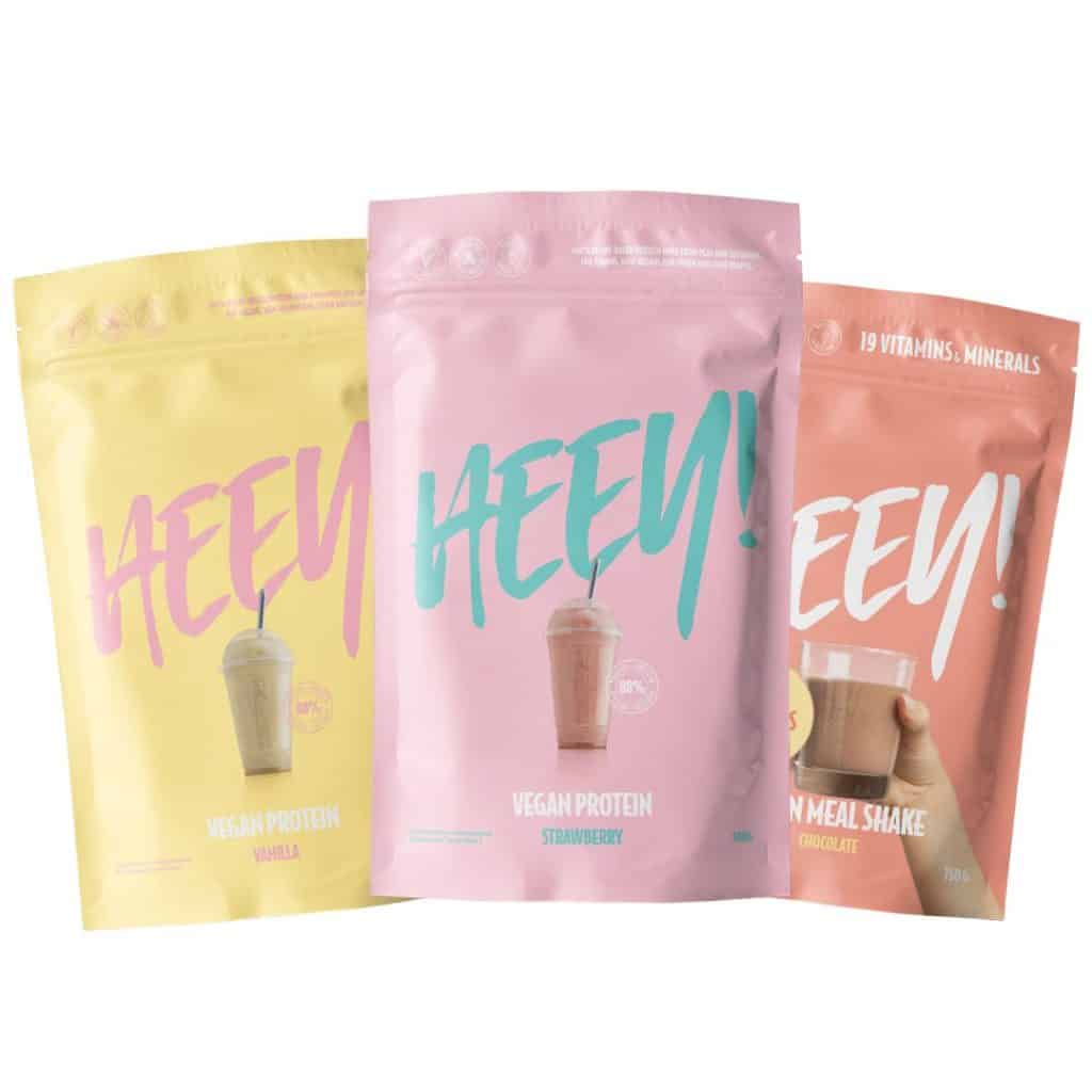 Proteinpulver från Heey tre sorter