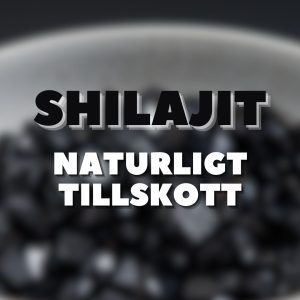 Bild med texten "Shilajit Naturligt Tillskott" i fokus.