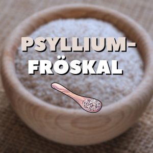 Skål med psylliumfröskal och en illustration av en sked.