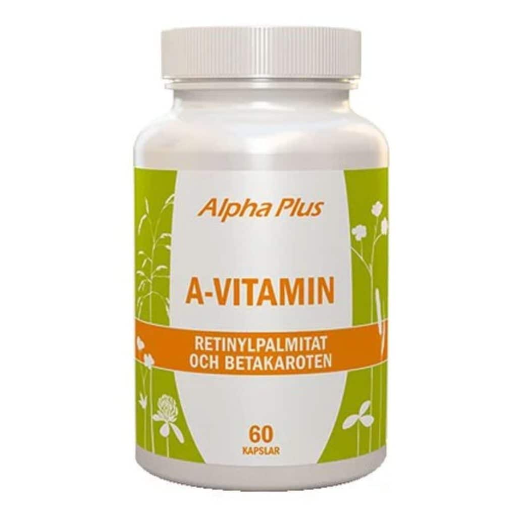 Burk med Alpha Plus A-vitamin innehållande retinylpalmitat och betakaroten.