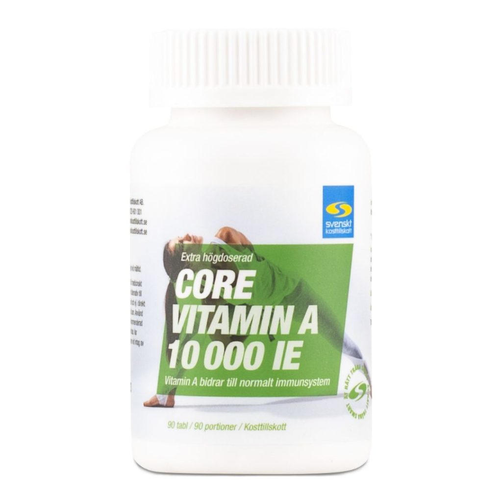 Burk med Core Vitamin A 10 000 IE för immunsystemet.