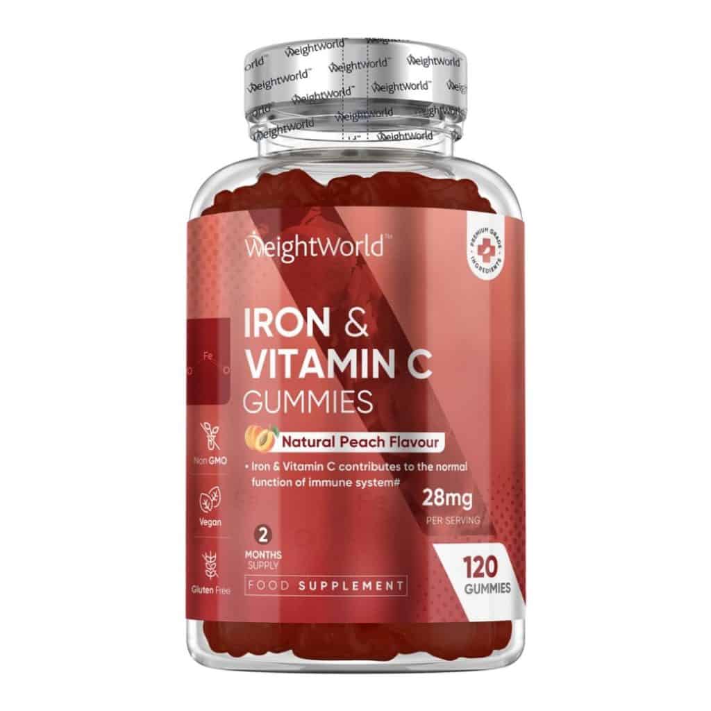 Burk med WeightWorld Järn och C-vitamin gummies.