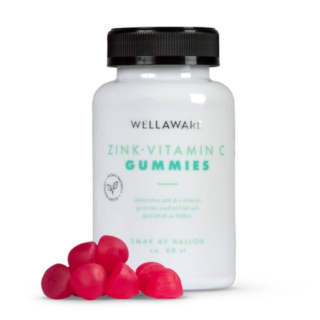 Burk med WellAware Zink+ Vitamin C gummies.