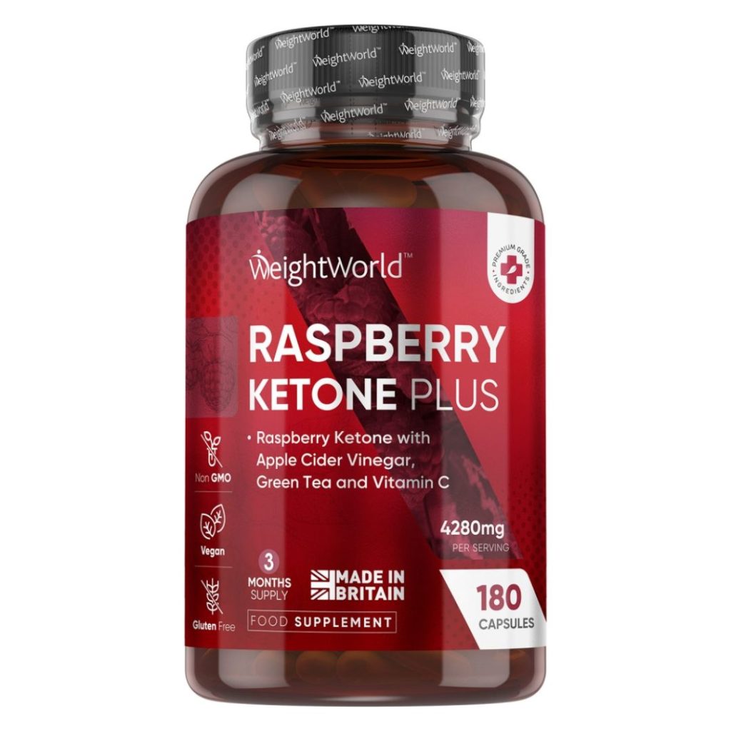Förpackning av WeightWorld Raspberry Ketone Plus, 180 kapslar.