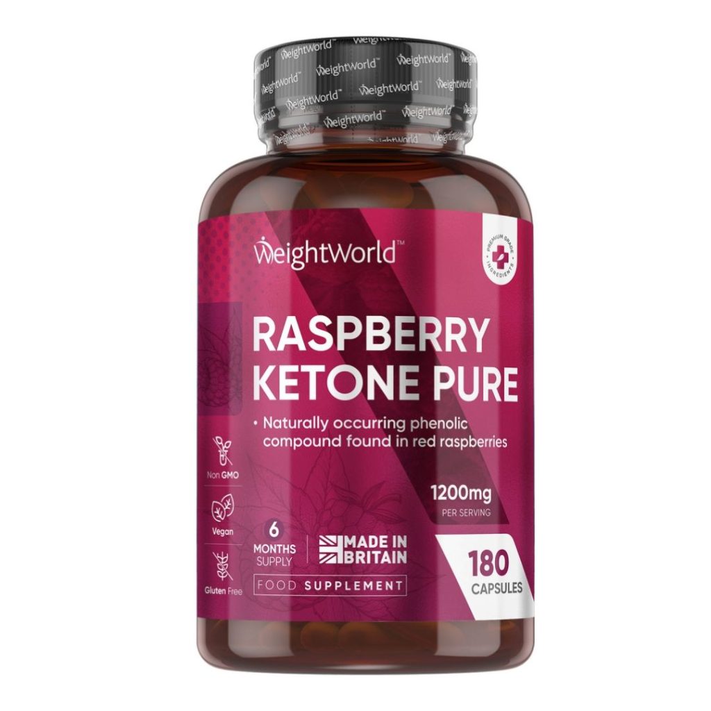 Förpackning av WeightWorld Raspberry Ketone Pure, 180 kapslar.