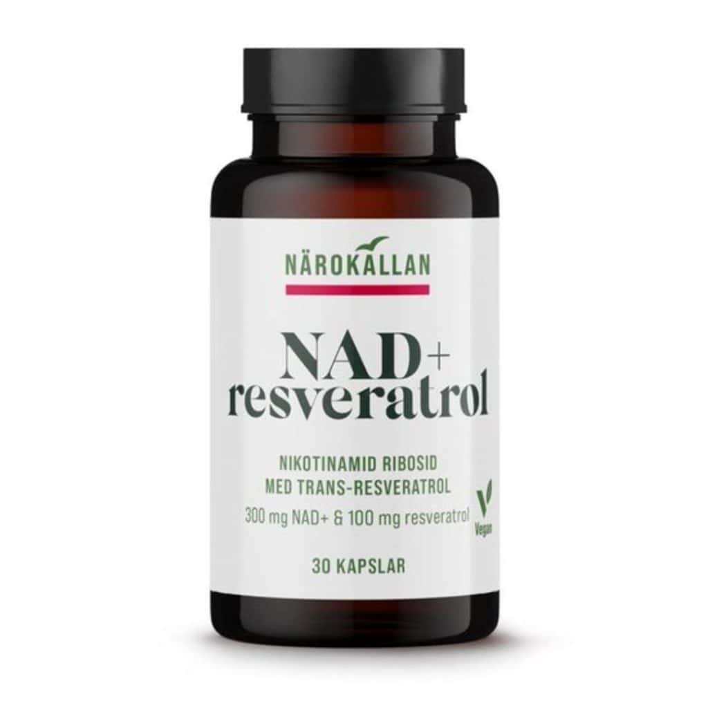 Glasburk med Närokällan NAD+ Resveratrol, 30 kapslar.
