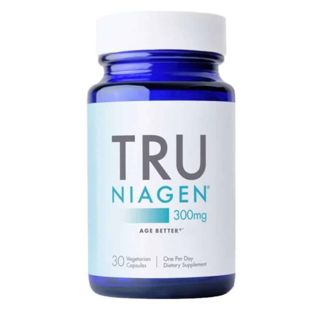 Blå burk med TruNiagen NAD+, 30 kapslar, 300 mg per dos.