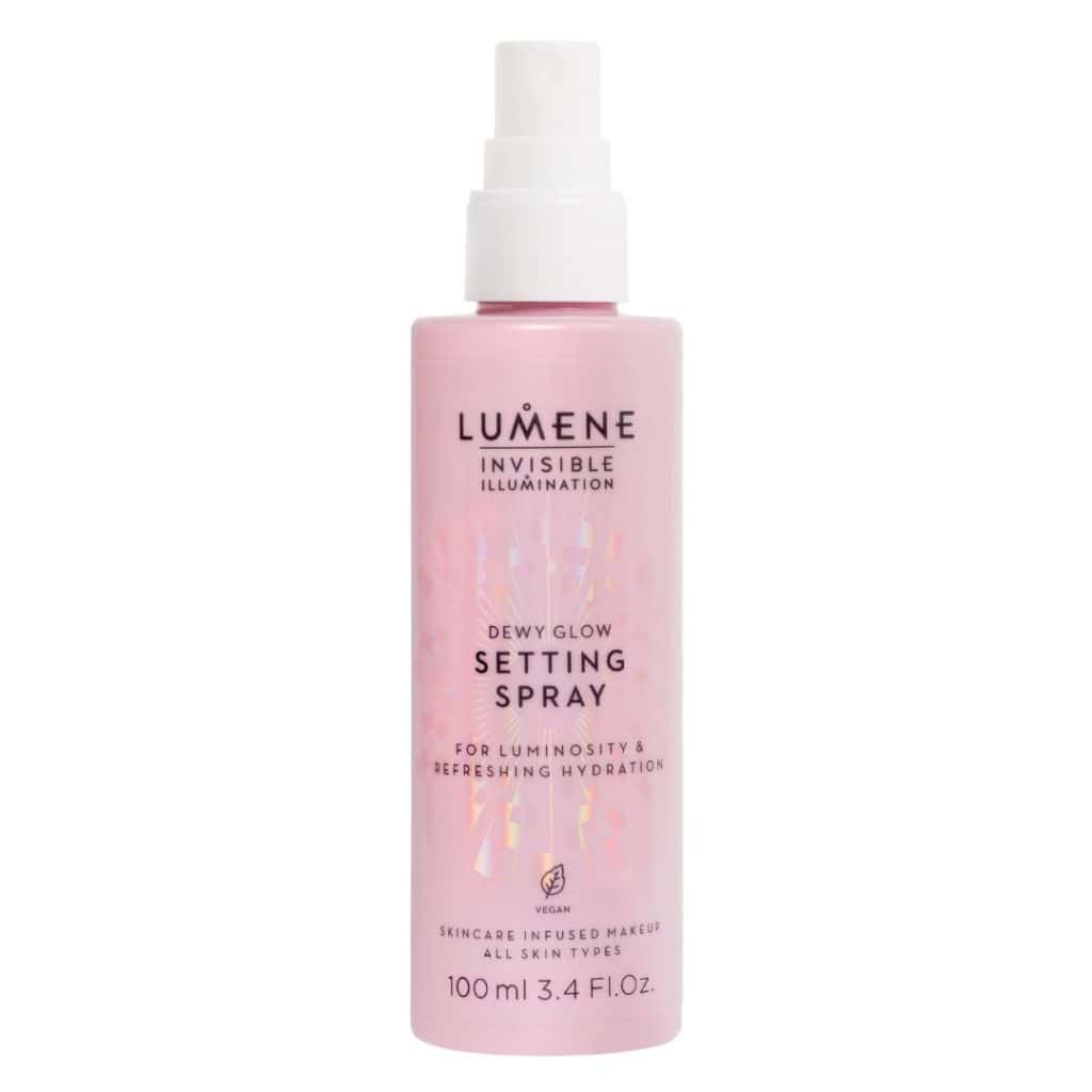 Rosa flaska av Lumene Invisible Illumination Dewy Glow Setting Spray